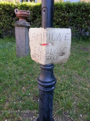 Il lampione pericolante ai giardini di porta della Verità