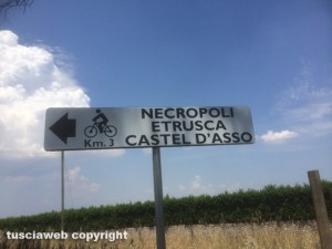 Il cartello che indica la necropoli etrusca di Castel D'Asso