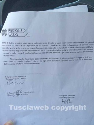 Il documento della Regione