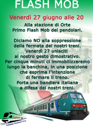Il volantino del flash mob alla stazione di Orte