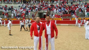 Luca Buzzi e Vincenzo Aquilina alla corsa dei tori a Pamplona