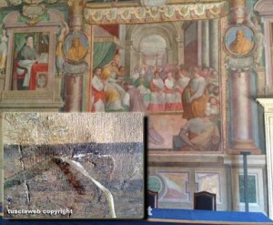 Viterbo - L'affresco della sala Regia e nel riquadro Il nastro adesivo