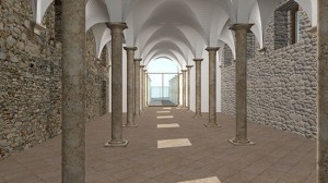 L'interno delle scuderie della Rocca Albornoz recuperate