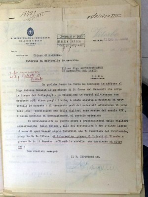 L'ispettore ai Monumenti di Viterbo scrive al Soprintendente del Lazio