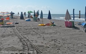 Gli ombrelloni a Pescia Romana posizionati sulla spiaggia