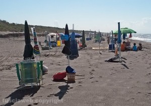 Gli ombrelloni a Pescia Romana posizionati sulla spiaggia