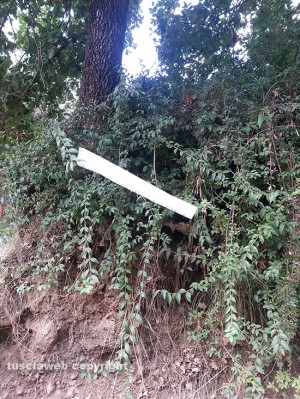 I cartelli e le cartacce abbandonate sul percorso dell'eco trail in strada Signorino