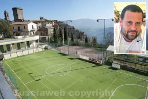 Civitella D'Agliano - Il campo sportivo e nel riquadro Riccardo Celleno