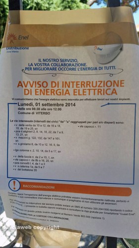 L'avviso dell'Enel per il primo settembre