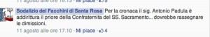 Il post del Sodalizio su Facebook 