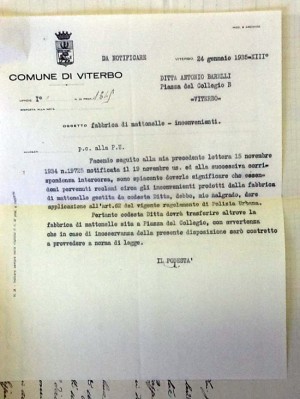 Il podestà scrive alla ditta di Antonio Barelli