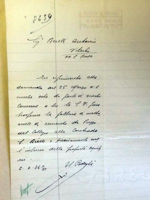 Il podestà scrive ad Antonio Barelli