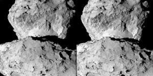 Visione a occhi incrociati effetto 3D stereo della cometa 67P - Clicca per ingrandire