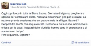 Il post su Facebook di don Maurizio Boa