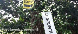 I cartelli e le cartacce abbandonate sul percorso dell'eco trail in strada Signorino