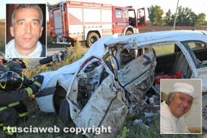 Il mortale sulla strada Dogana e nel riquadro in alto Tiziano Strada e in basso Antonino Fabiani