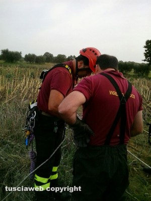 Sipicciano - Le operazioni di recupera del cane caduto in una buca profonda 10 metri