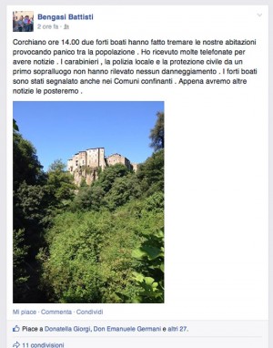 Boom sonico, l'aggiornamento via Facebook del sindaco Battisti