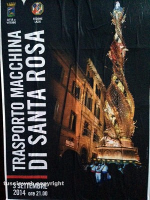 i manifesti della Macchina di santa Rosa con i simboli soltanto di Comune e Regione
