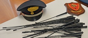 Le spazzole e le antenne sequestrate dai carabinieri