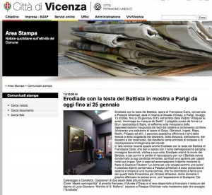 La pagina del sito del comune di Vicenza