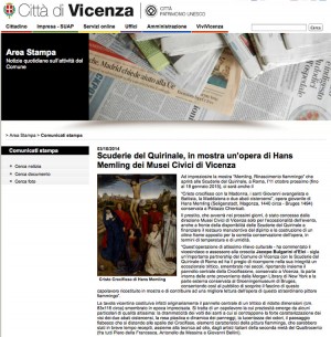 La pagina del sito del comune di Vicenza
