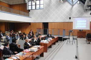 Le slide in aula proiettate sul maxischermo 