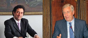 Da sinistra il sindaco di Orvieto Giuseppe Germani e quello di Viterbo Leonardo Michelini