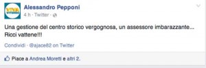 Il post su Facebook di Alessandro Pepponi