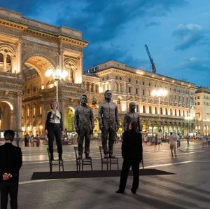 L'opera immaginata in una grande piazza attraverso un fotomontaggio