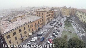 Viterbo - Neve nella zona di piazza della Rocca vista col drone
