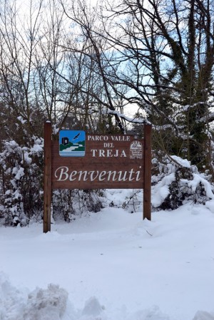 Il cartello di benvenuto al Parco del Treja