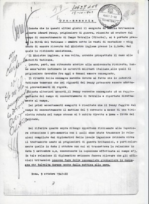 I documenti sulla storia di Penny. scappato dal campo di concentramento di Vetralla