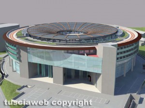 Viterbo - Polonord - Il rendering della megastruttura dietro al tribunale