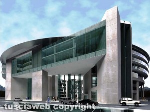 Viterbo - Polonord -  Il rendering della megastruttura dietro al tribunale