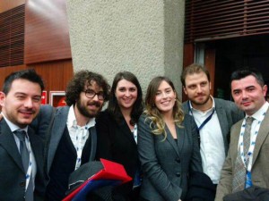 Da sinistra Marco Tartari, assessore comune di Verbania, Alessio pascucci, sindaco di Cerveteri, Luisa ciambella, vice sindaca di Viterbo, la ministra Maria Elena Boschi e altri due giovani amministratori