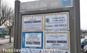 Morte di Ferrero - Il manifesto di cordoglio del comune di Caprarola ad Alba