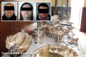 Operazione Silver and gold - Parte del materiale recuperato - In alto: gli arrestati viterbesi