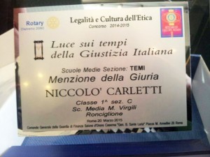 Il premio Cultura e legalità a Nicolò Carletti