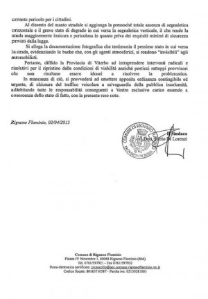 Lo stato della provinciale Falisca nel comune di Rignano