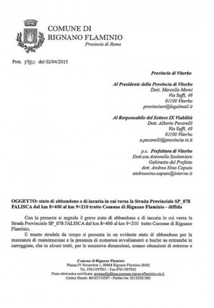 Lo stato della provinciale Falisca nel comune di Rignano