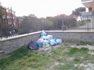 Viterbo - Rifiuti in largo de Sanctis il 14 aprile