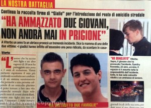 L'articolo di "Giallo" sul doppio schianto mortale di Viterbo