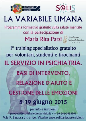 La locandina del corso dell’associazione Solidarietà e servizio onlus