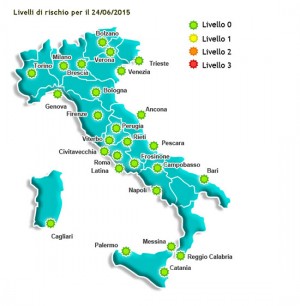 La cartina con i livelli di rischio del ministero della salute