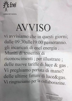 Il volantino fatto circolare nelle case