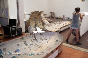 Macchina di santa Rosa - Al lavoro per il traliccio 