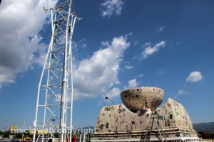 Macchina di santa Rosa - Al lavoro per il traliccio