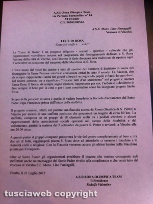 Macchina di Santa Rosa - La lettera per chiedere la benedizione della fiaccola dal papa
