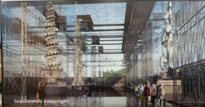 Il rendering del museo della Macchina di Santa Rosa